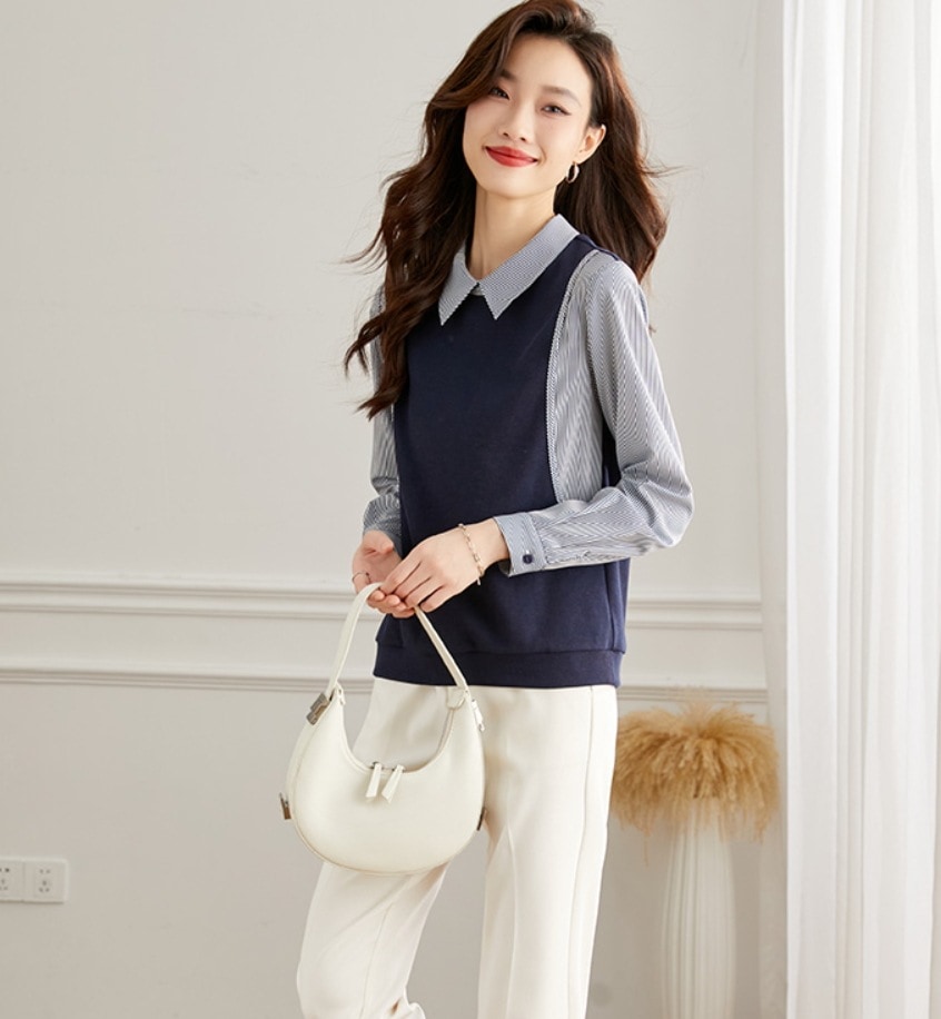 トップス デート モテアイテム カットソー レイヤード 長袖 襟付き 可愛い きれいめ 上品 おしゃれ かっこいい 可愛い ラブリー キュート ガーリー クール モード系 セクシー エレガント