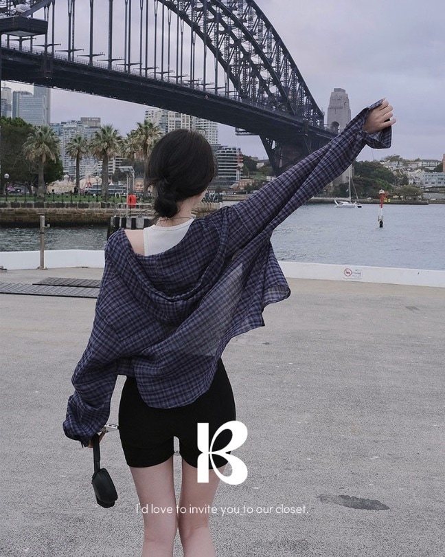 [MADE] フード付きサマーチェックシャツ bs1195