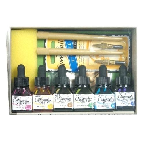 アートカラー カリグラフィー キット【ビビッド】【2個セット】初心者向け お手軽 カラーインク6色 ペン 金粉 銀粉 セット メッセージ インスタ映え 文字デザイン 河野千秋 文房具 名村大成堂