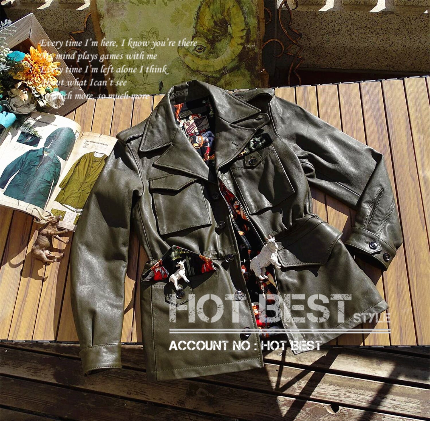 0.9mm ゴートスキン 復刻50スタイル サファリジャケット M43タイプ 革ジャン ヴィンテージ加工 イタリアンレザー ヤギ 山羊革