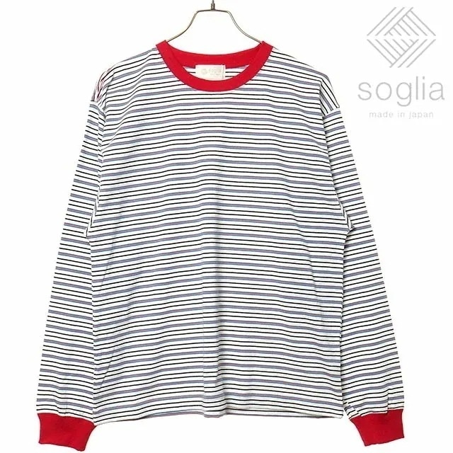 ソリア Sオープンエンド マルチボーダー ロングスリーブTシャツ メンズ・レディース トップス カットソー 長袖 日本製 トリコカラー White-border 正規取扱店