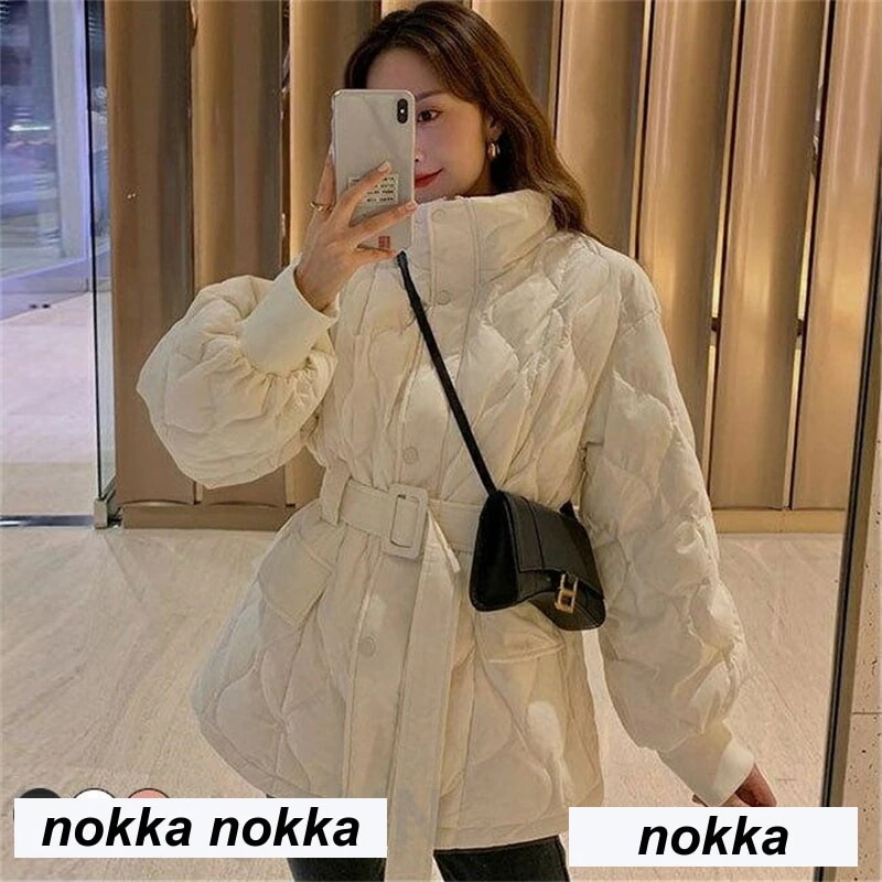 ダウンコート 立ち襟 レディース ダウンジャケット おしゃれ キルティングコート ベルト付き アウター