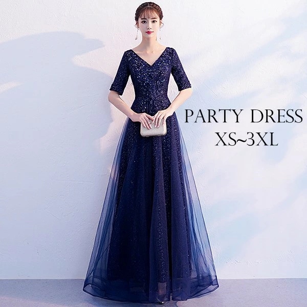 結婚式ワンピース ロングドレス 演奏会用 Vネック パーティードレス 結婚式ドレス お呼ばれドレス 大きいサイズ 二次会 ゲストドレス フォーマルドレス 七分袖 透け感 刺繍 上品 同窓会 ピアノ 発 14,487円