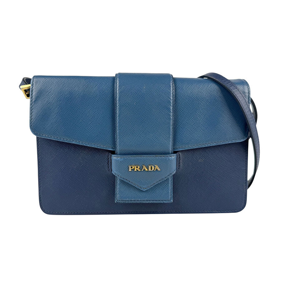 プラダ PRADA 斜め掛けショルダーバッグ ショルダーウォレット レザー ブルー/ネイビー ゴールド レディース z6722