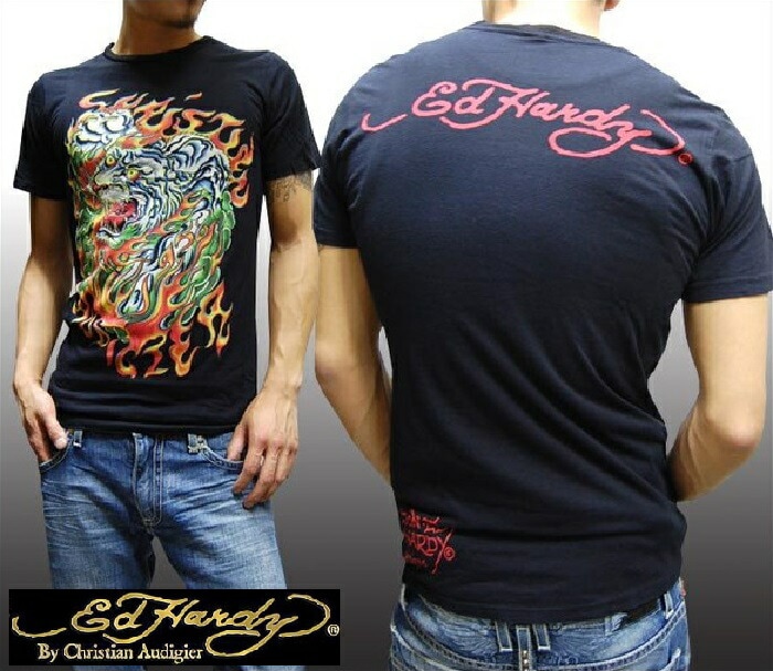 セール エドハーディー メンズ Tシャツ 200種類の品揃え FLAMING TIGER タイガー ブラック エドハーディー 正規品 インポート セレブ ファッション ブランド セレカジ ア