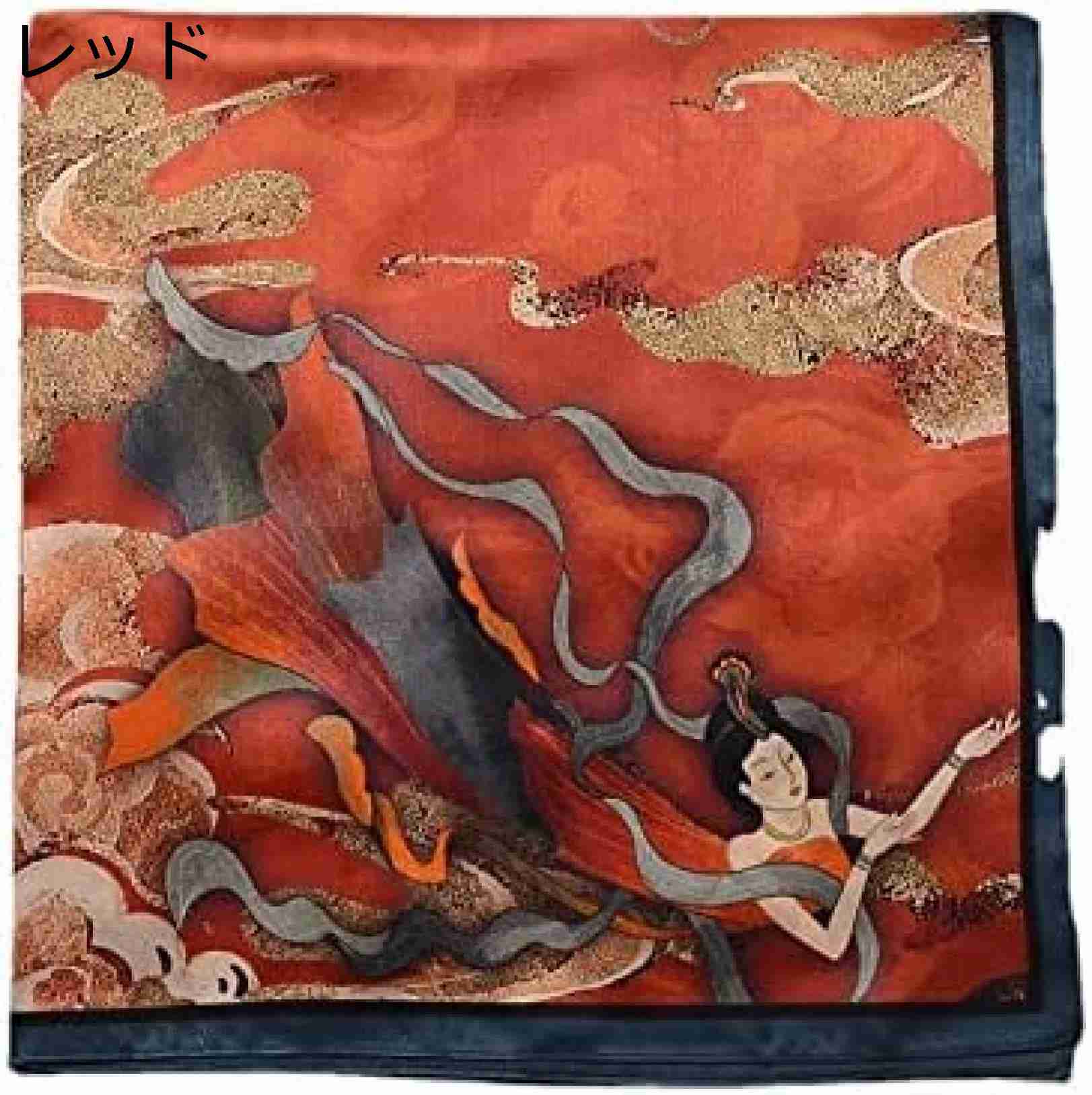 【20%OFFクーポン～】スカーフ 100% スカーフ 正方形 70cm 中華風 敦煌 赤 手巻き仕上げ おしゃれ ヘアバンド 髪飾り ネッカチーフ バッグ飾り 小物 プレゼント レディーズ カジュア