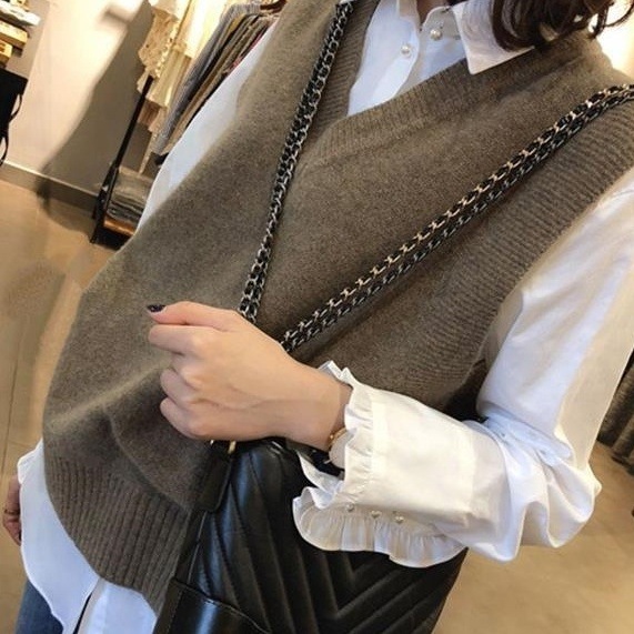 ウールニットベスト ニットベスト トップス ベスト 袖なし ノースリーブ Vネック ニット かわいい