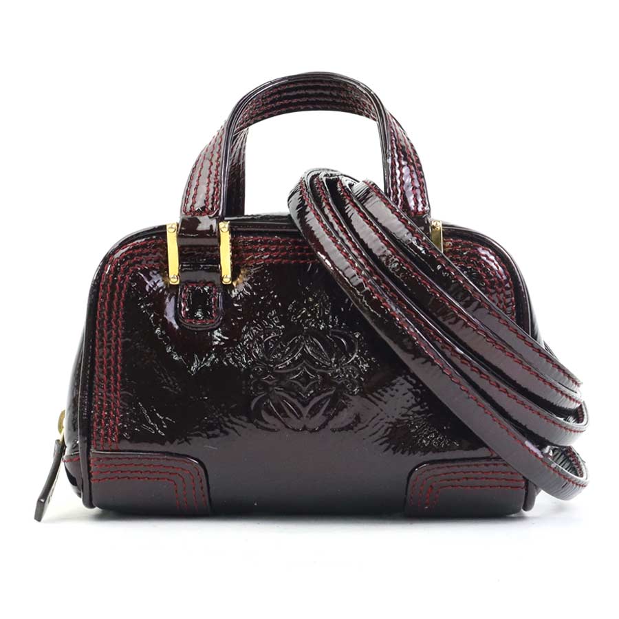ロエベ LOEWE 斜め掛けショルダーバッグ ハンドバッグ アマソナ マイクロミニ パテントレザー バーガンディ ゴールド レディース e60955g
