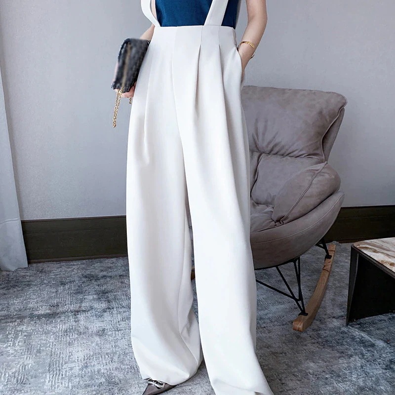 個性春秋2wayサロペットスラックスパンツワイドパンツオーバーオールストレートプリーツ高級感　ゆったり大きいサイズ韓国ファッション着やせポリエステル