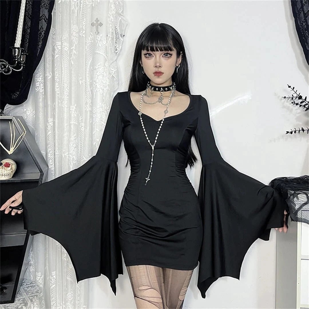 ハロウィン 今年 短纳期 不規則 暗黒系 黒 着痩せ 無地 セクシー ブラック S M L ワンピース