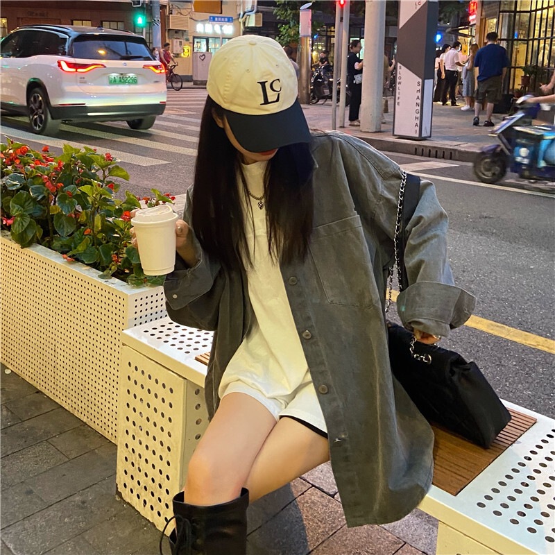 デニム シャツジャケット オーバーサイズ チュニック丈 羽織り トップス アウター 上着