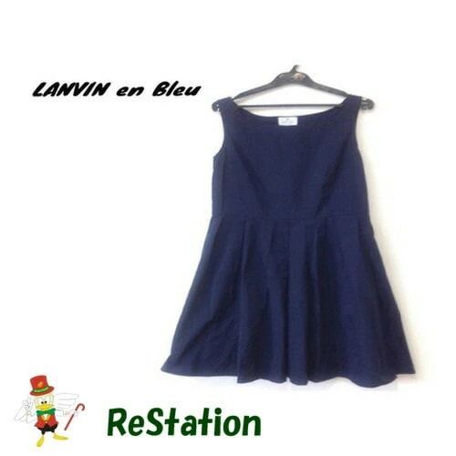 【中古】ランバンオンブルー LANVIN en Bleu ノースリーブ ワンピース 膝丈 ネイビー レディース サイズ38