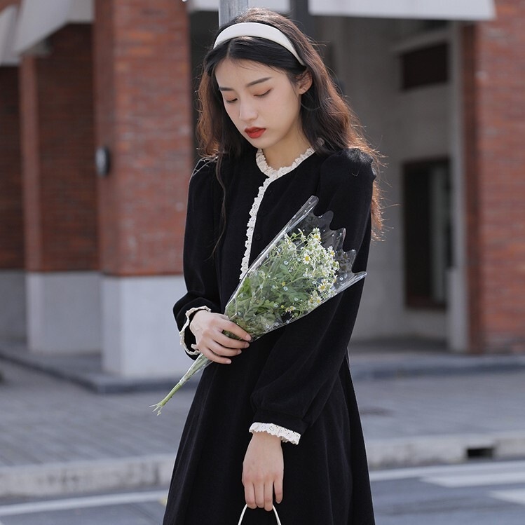 ロングワンピース ブラック レッド ワンピース ロング スリム 細身 ストレート スマート かわいい