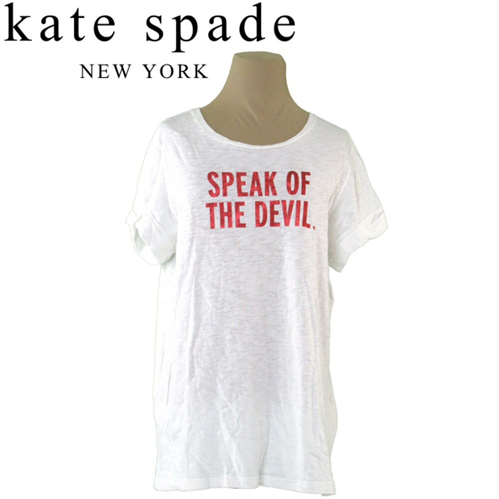 Tシャツ 半袖 カットソー 英字プリント レディース Mサイズ ホワイト 白 レッド 中古