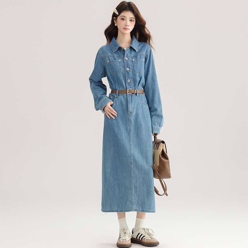 【急速出荷】送.料.無.料.デニムスカート後ろ開きストレートスカートを ウエスト に収めてスリムスカートに ワンピース