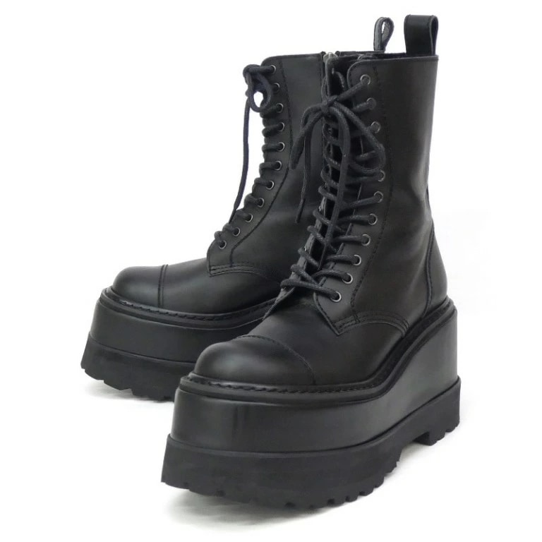 ジュンヤワタナベ コムデギャルソン JUNYA WATANABE COMME des GARCONS 厚底 レースアップ ブーツ 黒 レザー 4 【中古】(67204)