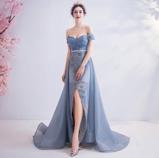 オフショルダー　ロングドレス　カラードレス　発表会　演奏会　パーティー　花嫁　二次会　結婚式　披露宴