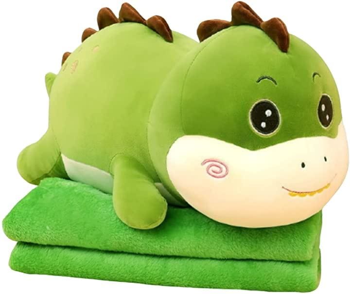 恐竜 ブランケット ぬいぐるみ ひざ掛け 収納 抱き枕 癒し系 ふわふわ やわらか クッション( 緑)