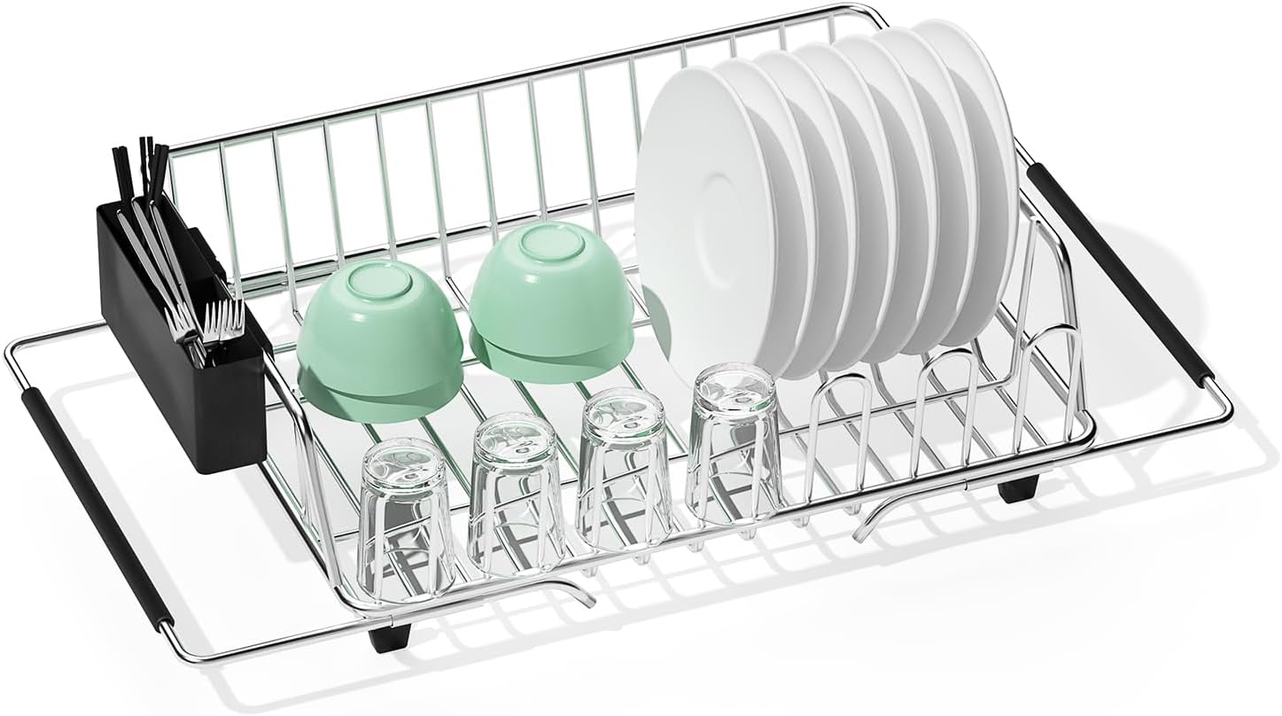 伸縮式 シンクの上 ステンレス 水切りラック 食器かご 収納