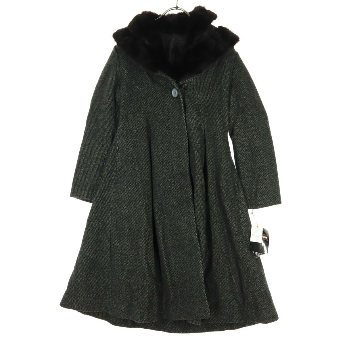 未使用 長袖 襟ミンク カシミア ロングコート M グレー レディース 古着