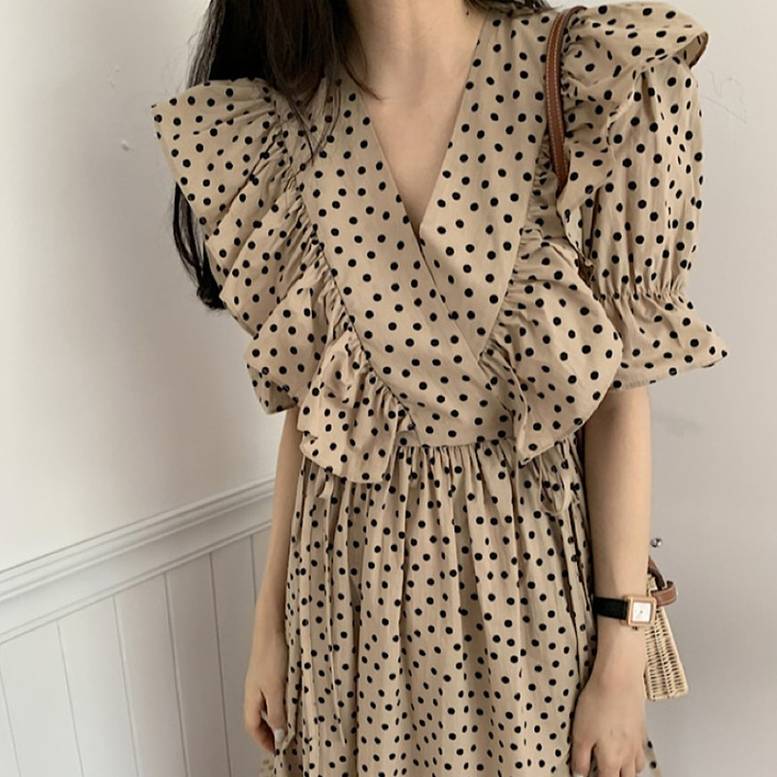 2color レディース ドットフリルスリーブワンピース フリルショルダー ドレス ワンピース フレ