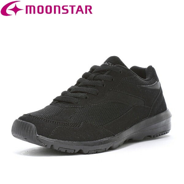 ムーンスター moonstar レディース ウォーキング スニーカー 幅広 4E 抗菌防臭 ファスナー付 足裏まくら SPLT AML114 ブラック