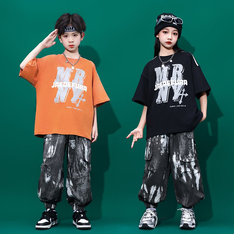 子供の街のダンスのスーツの夏のhiphopの湿った服の半袖の演出服の男女の子供のヒップホップのジャズダンスの演出服