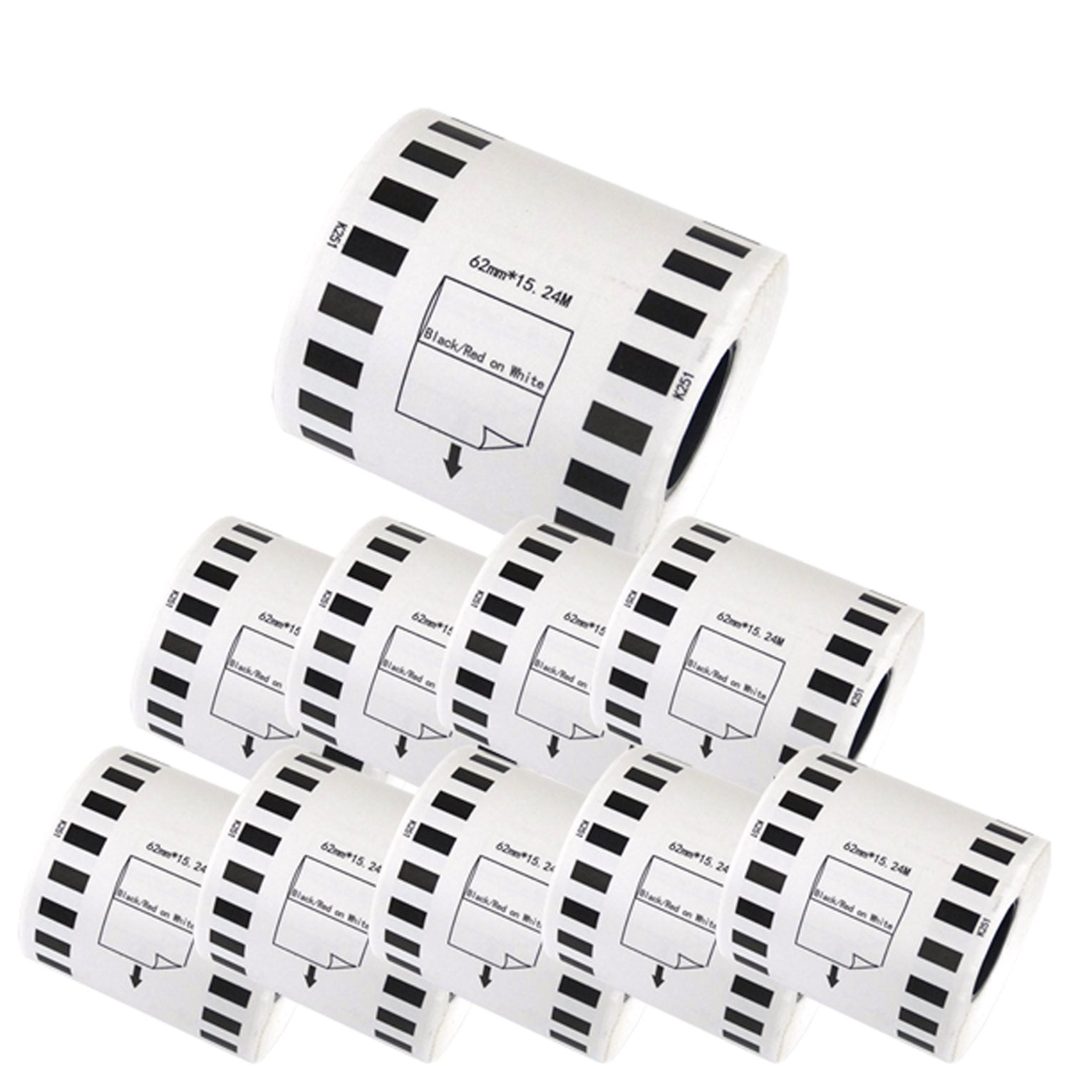 マックス用 感熱紙ラベル 無定長ラベル ELP-L6200NR-51 互換品 宛名ラベル 白／赤黒字 62mm×15.24m 10個セット
