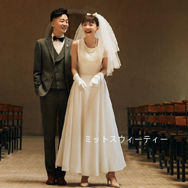 韓国ファッションウェディングドレス 二次会 ブライダルドレス サテンドレス 披露宴 撮影 海外挙式 リゾートウェディング 結婚式 ウエディングドレス シンプル 花嫁 ブライダル