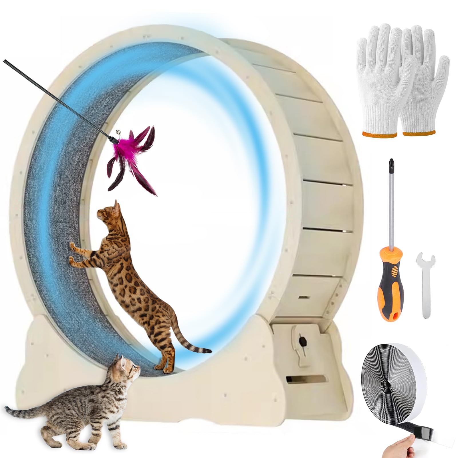 MIWOOYY キャットホイール 大型猫 回し車 100cm - 屋内猫用の天然無垢材の猫ルームランナーロックと最小限の隙間設計を備えた安全猫 ランニングマシン