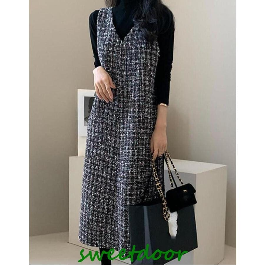 人気SALEジャンパースカート春秋 ワンピース ノースリーブ Vネックロングジャンスカ レディース 春 夏 秋 冬 20代 30代 40代