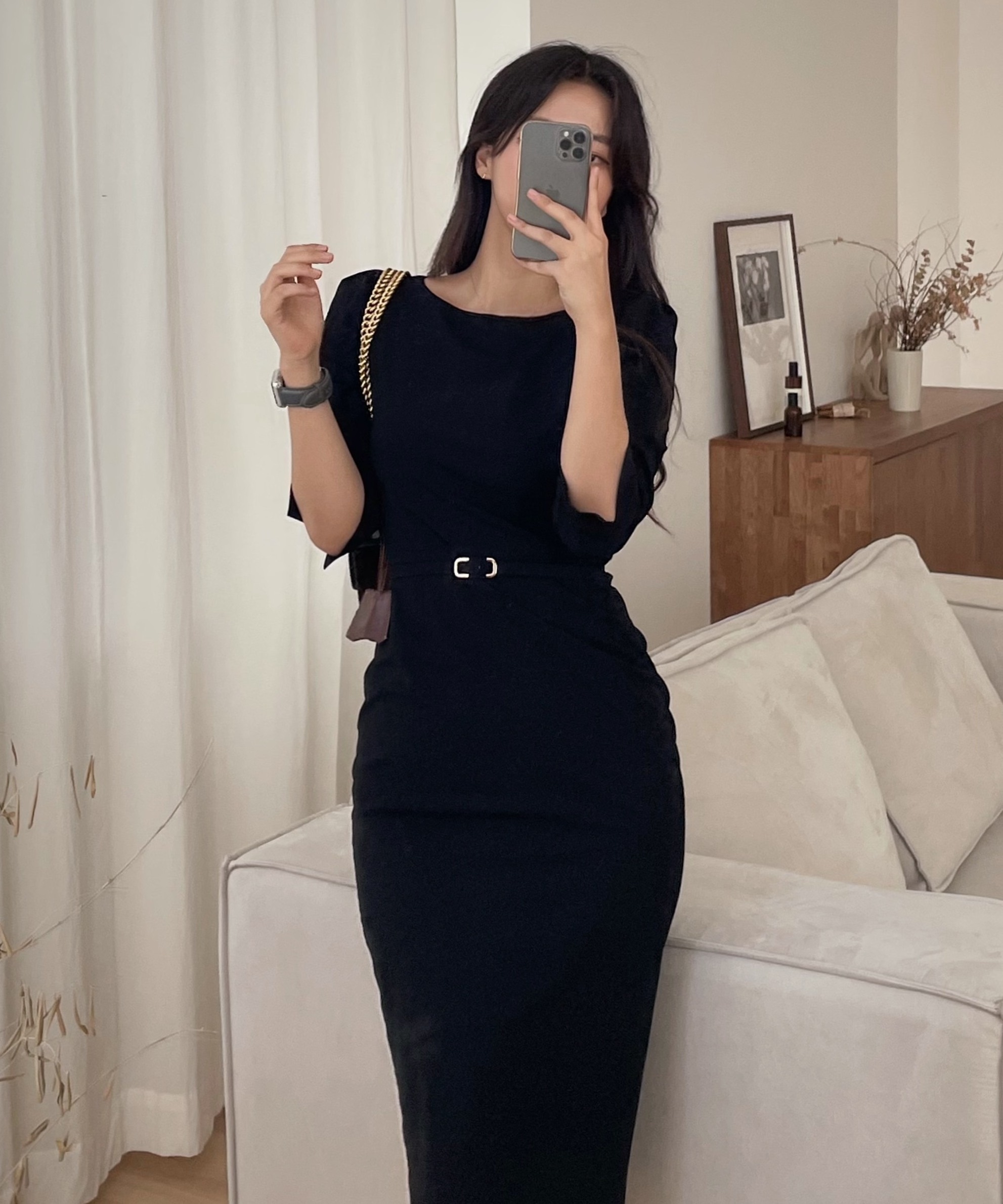 [お呼ばれスタイルおすすめ！] ベルトセット 上品 パフ ミディ ロング ワンピース