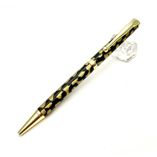 ハンドメイド ボールペン [金箔変り玉/黒金] クロスタイプ 芯：0.7mm 美濃和紙 友禅紙