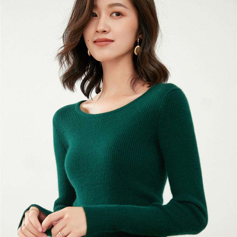 ファッション 服 オシャレ カワイイ シンプル 大カワイイ サイズ 婦服 秋 セーター ラウンドネック スリム 長袖 プルオーバー セーター 無地 ウール