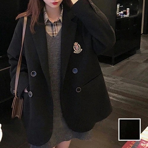 アウター ジャケット 韓国 ファッション レディース 秋 冬 カジュアル お取り寄せ PTXL879 オルチャン コーデ シンプル 定番 セレカジ 20代 30代 40代 2024 ワッペン ブレザ