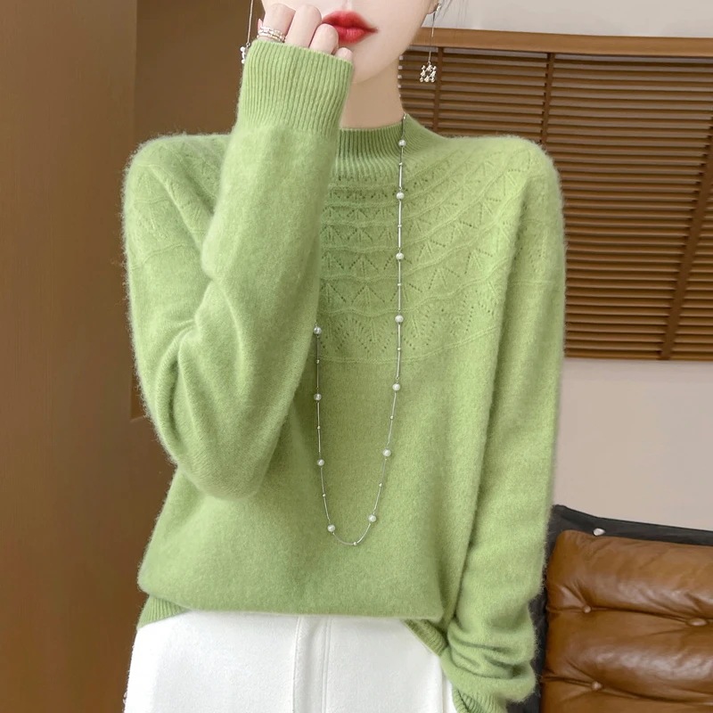 女性用長袖ラウンドネックセーター,暖かいトップス,ベーシックセーター,新しいファッション,ウール100%,d003,秋冬 - 200000345