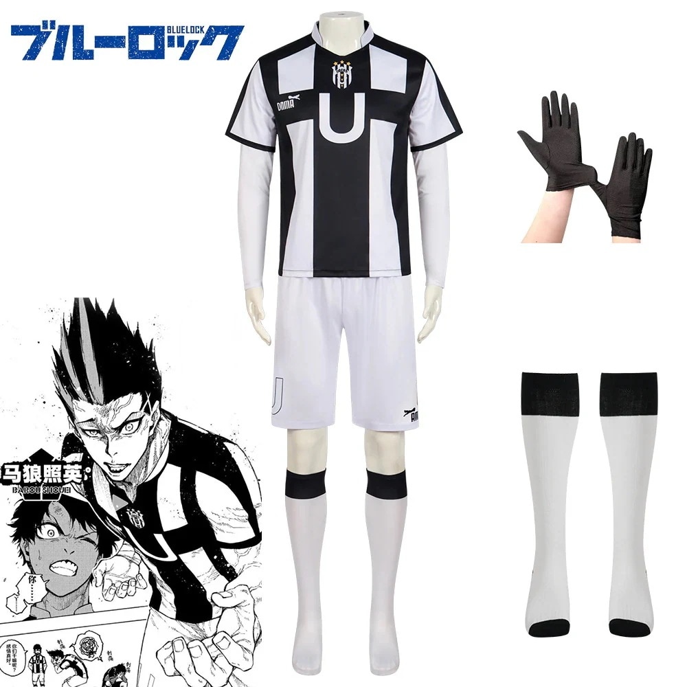 ブルーロック BLUELOCK 馬狼照英 コスプレ衣装 コスチューム NO.13 黒白スポーツセット ユニホーム着