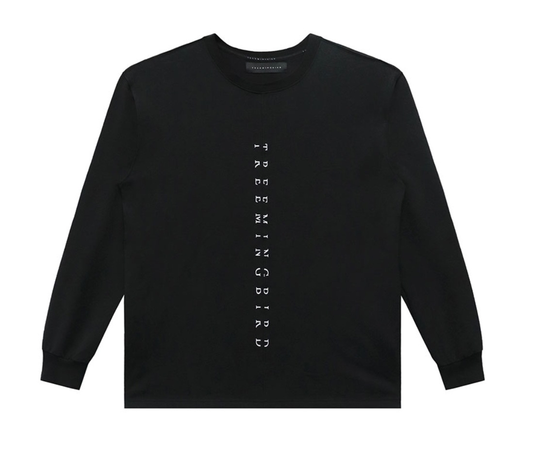 【TREEMINGBIRD】 INCISION LETTERING OVER-FIT LONG SLEEVES : BLACK