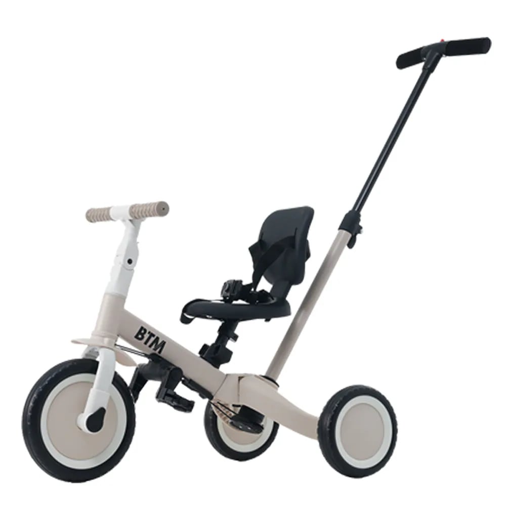 子供用三輪車 4in1 グレージュ 三輪車のりもの押し棒付き 自転車 おもちゃ 乗用玩具