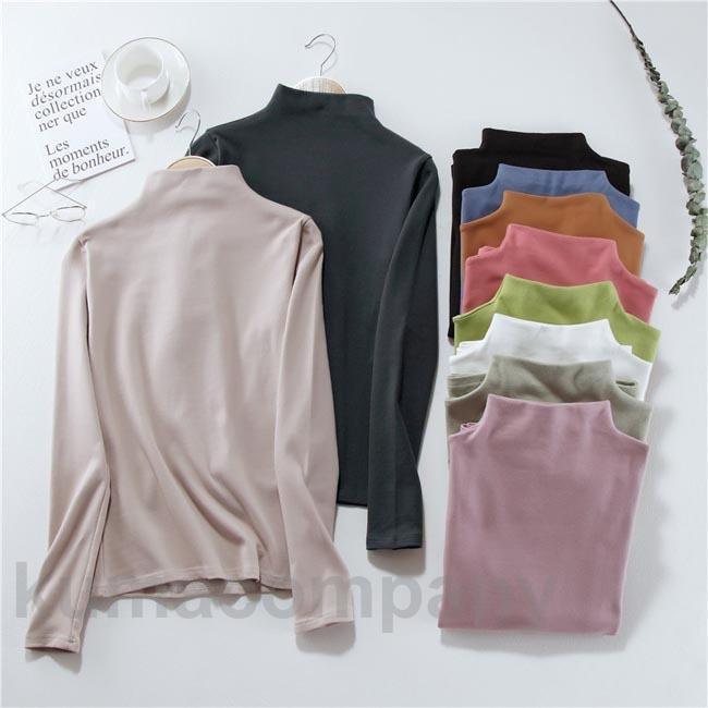 Tシャツ 長袖 レディース スリムTシャツ 長袖Tシャツ 無地 ハーフハイネック タイトTシャツ アンダーウェア カットソー 重ね着 無地Tシャツ