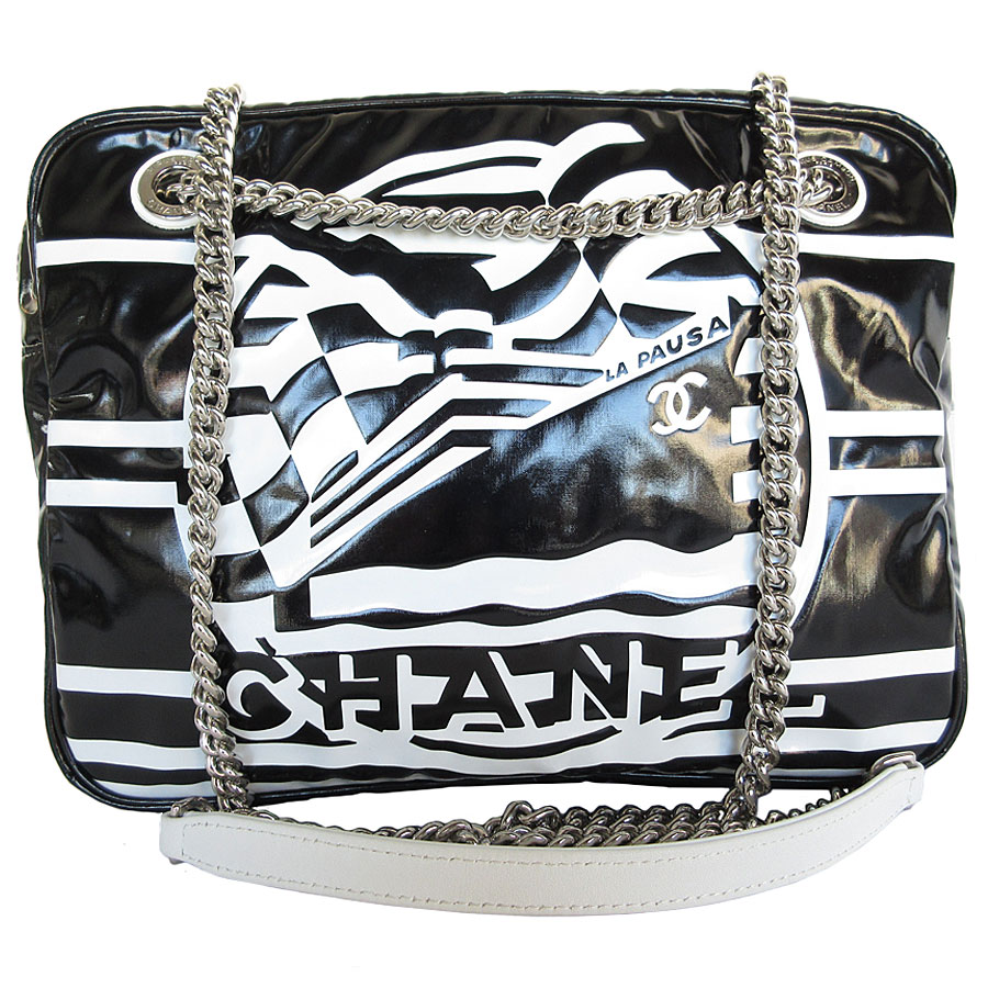 シャネル CHANEL ショルダーバッグ エナメル ブラック/ホワイト シルバー レディース s0553g 105,600円