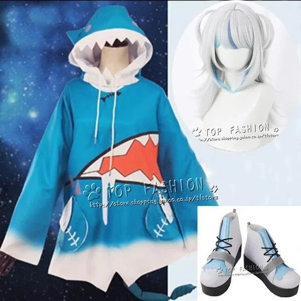 がうる・ぐら コスプレ衣装 ウィッグ サメちゃん コスチューム 尻尾付き 全アクセサリー ハロウィン 仮装 クリスマス イベンド 誕 プレゼント