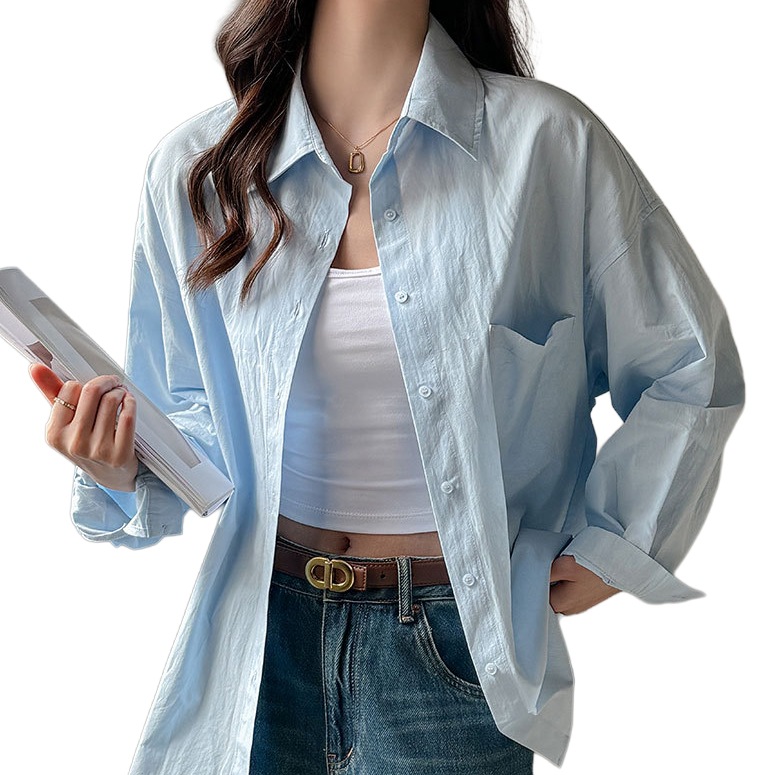 UVカット 無地 コットンシャツ レディース 長袖 ビッグシルエット 大きいサイズ マカロンカラー 4,714円