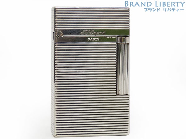 良音美品デュポンLIGNE2ライン2モンパルナスホリゾンタルボーダーローラーガスライターシルバー真鍮16819