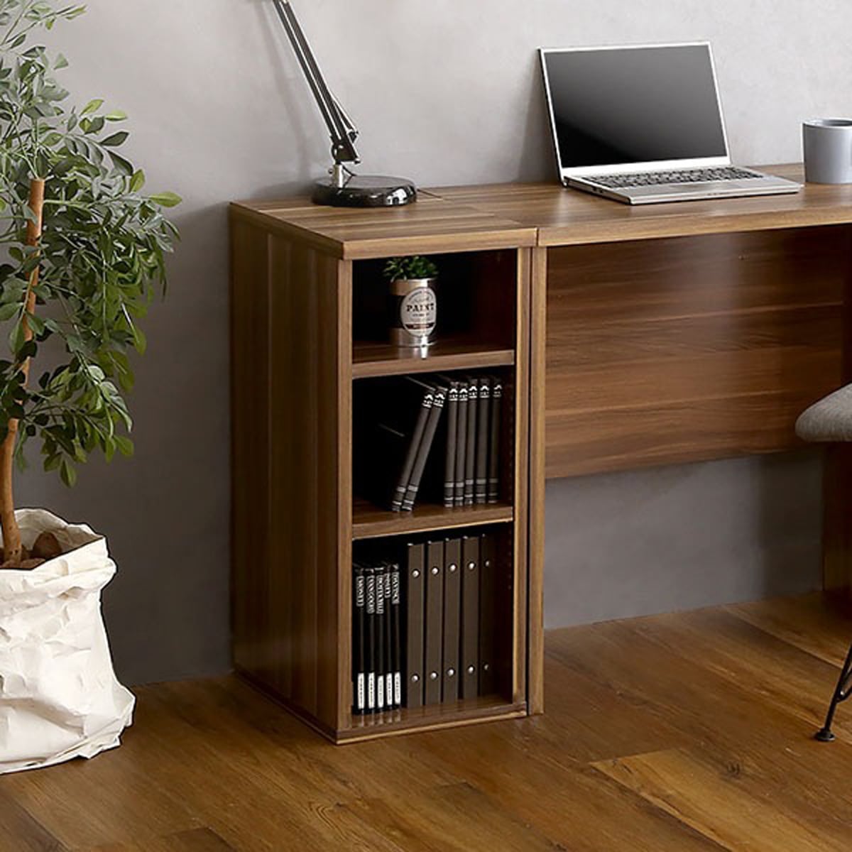 ヴィンテージサイドラック デスク専用 30幅 木目調 3段可動棚 コンパクト フック付き おしゃれ