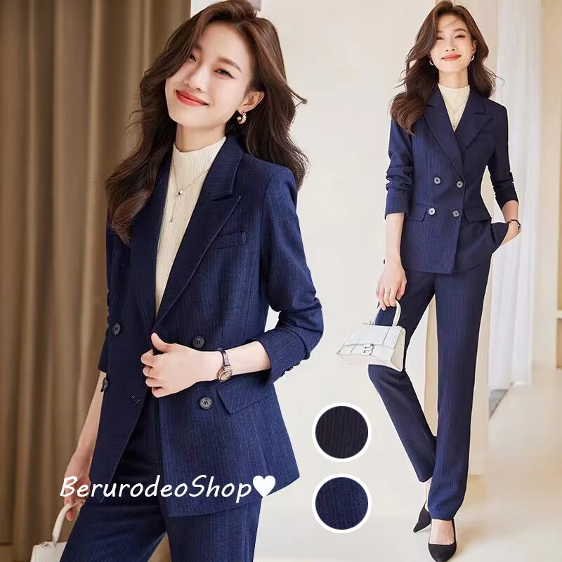 スーツ レディース ネイビー ブラック フォーマル パンツスーツ 黒 紺色 ストライプ 大きいサイズ オフィススーツ 通勤 OL リクルートスーツ 2点セット 就職活動 ビジネススーツ 春