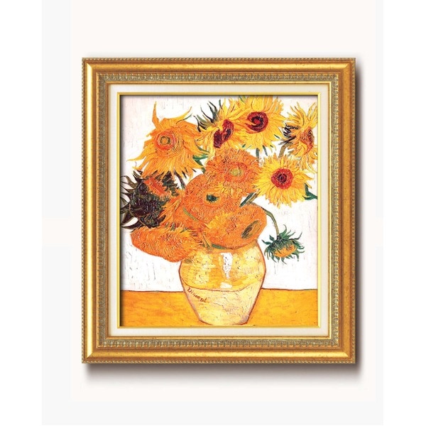 名画額縁 フレームセット F10号 ゴッホ「ひまわり」 670×595×38mm 壁掛けひも付き 金フレーム