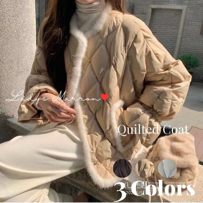 【即納】キルティングコート キルトコート レディース キルティングダウン 中綿 ショート キルティングジャケット ライトアウター 韓国 無地 ノーカラー 春 秋 冬 長袖 ミドル丈 可愛い ノーカラー