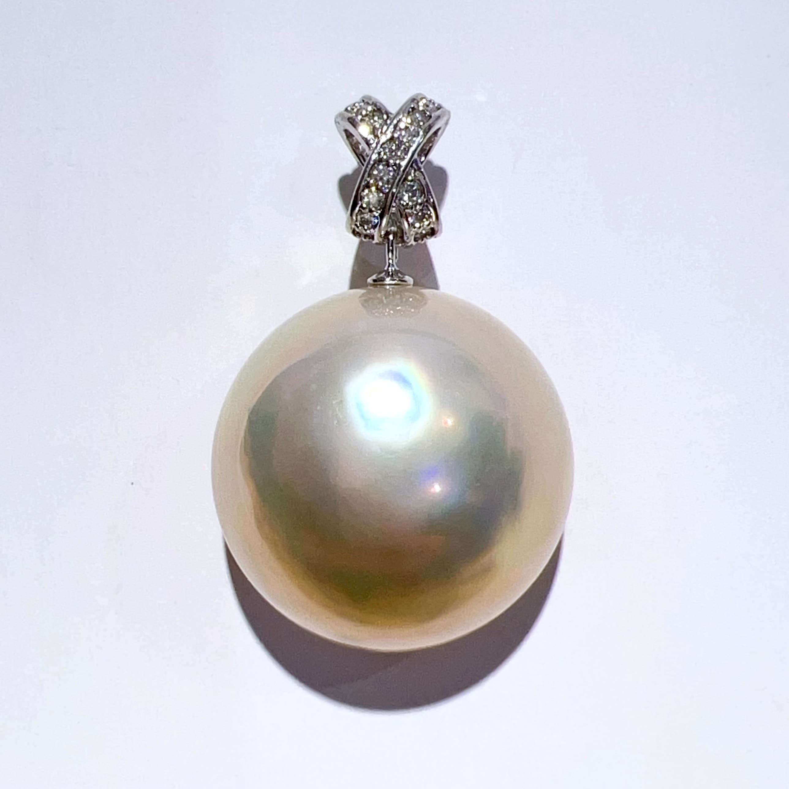 K18WG 天然 マベパール ダイヤ ネックレス ペンダントトップ MP19.7mm D0.12ct 6.6g 本真珠 ホワイト レディース アクセサリー 美品 aua66095080115