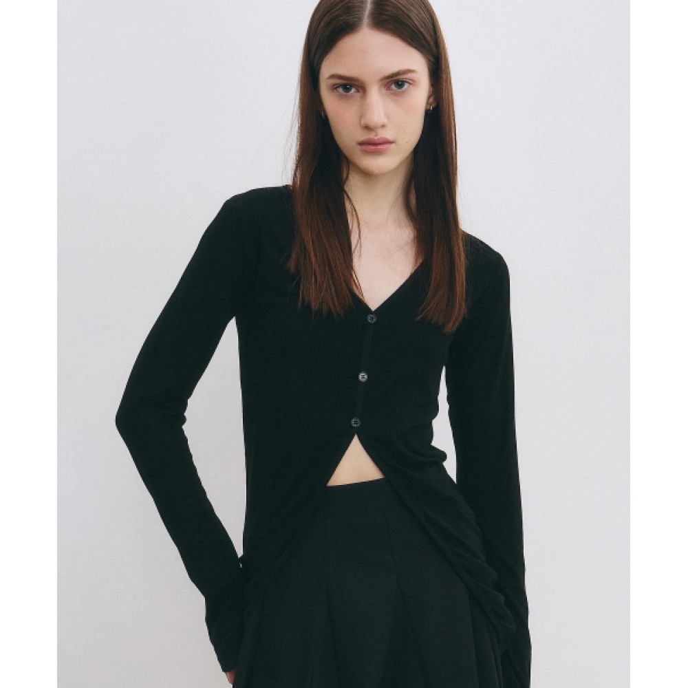 ニック&ニコールミニマルスリットボタンカーディガン_ブラック